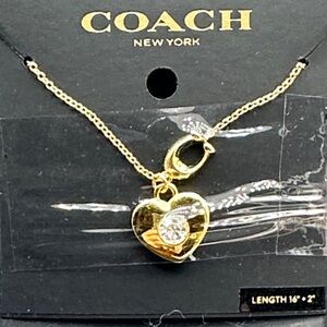 Coach Gold Heart Necklace with Crystal Accent. NWT